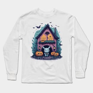 Cute Bunny in Scary Halloween house Long Sleeve T-Shirt